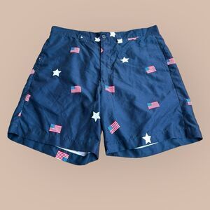 Liquid Flow Blue Swim Trunks American Flags Stars Men’s Sz Large 36W Classic 7in